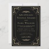 ブラックエレガントデコ金ゴールド結婚レトロ 招待状 (正面)