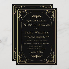 ブラックエレガントデコ金ゴールド結婚レトロ 招待状