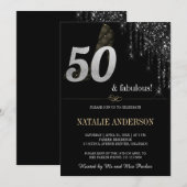 ブラックエレガントドリッスシルバーグリッター50日 招待状 (正面/裏面)