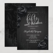 ブラックエレガントドリップスブラックバラ50誕生日 招待状 (正面/裏面)