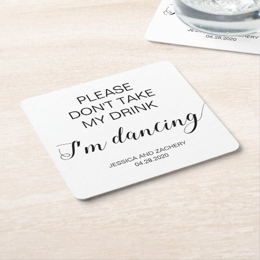 ブラックエレガントドリンクを取らない踊り スクエアペーパーコースター (アングル)