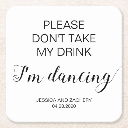 ブラックエレガントドリンクを取らない踊り スクエアペーパーコースター (正面)