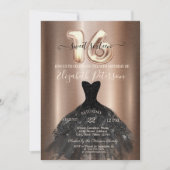 ブラックエレガントドレスメタリック甘い16パーティー 招待状 (正面)