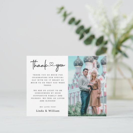 ブラックエレガントハートスクリ結婚プト写真ありがとう ポストカード (スタンド正面)