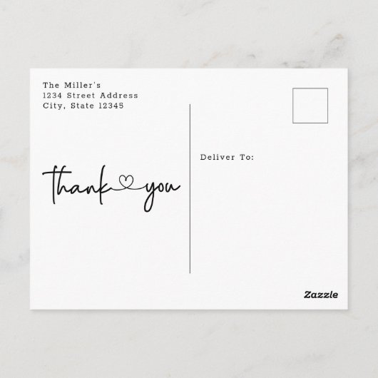 ブラックエレガントハートスクリ結婚プト写真ありがとう ポストカード (裏面)