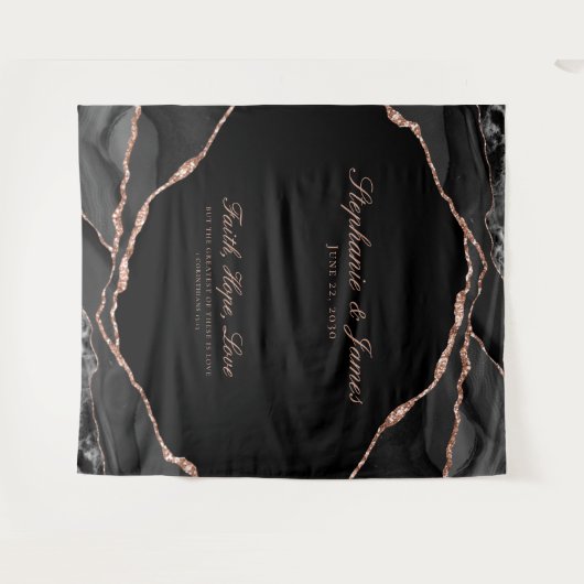 ブラックエレガントバラゴールドフォイルアゲート結婚ズ タペストリー (正面(横))