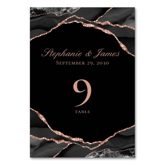 ブラックエレガントバラゴールドフォイルアゲート結婚ズ テーブルナンバー (裏面)