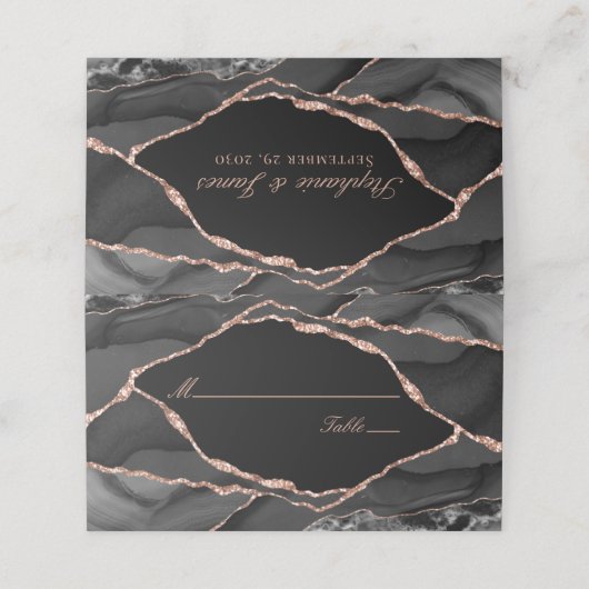 ブラックエレガントバラゴールドフォイルアゲート結婚ズ プレイスカード (外部開封)