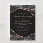 ブラックエレガントバラゴールドフォイルアゲート結婚ズ 招待状 (正面)
