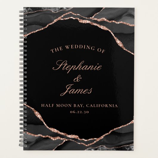 ブラックエレガントバラゴールドフォイルAgateフォト結婚ズ プランナー手帳 (正面)