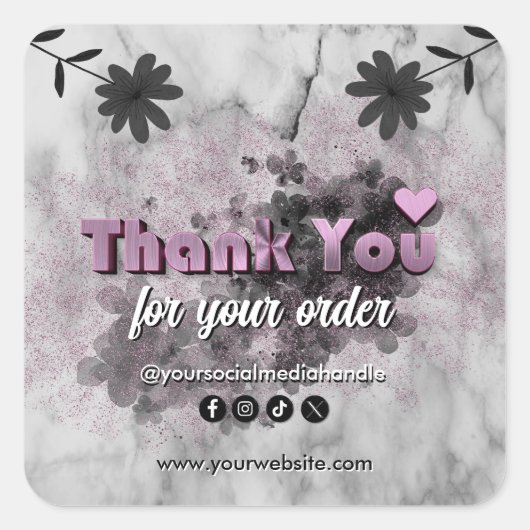 ブラックエレガントバラ金ゴールドカスタムビジネスサンキュー スクエアシール (正面)