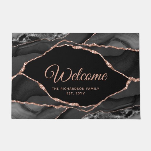 ブラックエレガントバラ金ゴールドグリッターアゲートパーソナライズされたト ドアマット (正面)