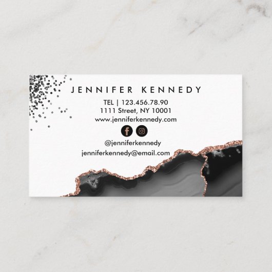 ブラックエレガントバラ金ゴールドグリッターアゲートマーブル 名刺 (裏面)