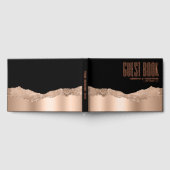 ブラックエレガントバラ金ゴールドグリッターストリップ高級フォイル ゲストブック (全面)