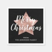 ブラックエレガントバラ金ゴールドスターメリークリスマス スタンダードカクテルナプキン (正面)