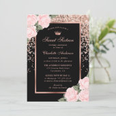 ブラックエレガントバラ金ゴールドピンクスウィート16誕生日 招待状 (スタンド正面)