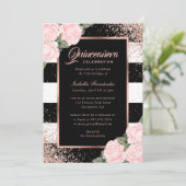 ブラックエレガントバラ金ゴールドピンクフローラキンセアニラ 招待状 (スタンド正面)