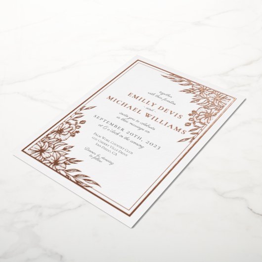 ブラックエレガントバラ金ゴールド結婚ズフォイル招待状 箔招待状 (回転した状態)