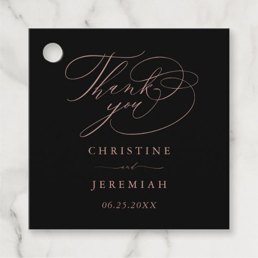 ブラックエレガントバラ金ゴールド結婚ズ・サンキュー フェイバータグ (正面)