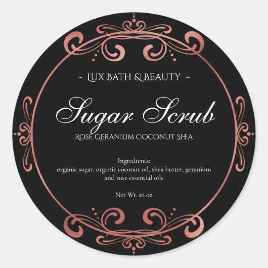 ブラックエレガントバラ金箔高級品 ラウンドシール (正面)