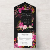 ブラックエレガントバーガンディーピンクフローラフレーム オールインワン招待状 (内側)