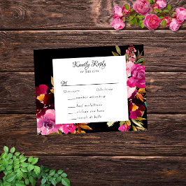 ブラックエレガントバーガンディーピンクフローラフレーム 出欠カード