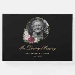 ブラックエレガントバーガンディーピンクフローラ葬儀の写真 ゲストブック