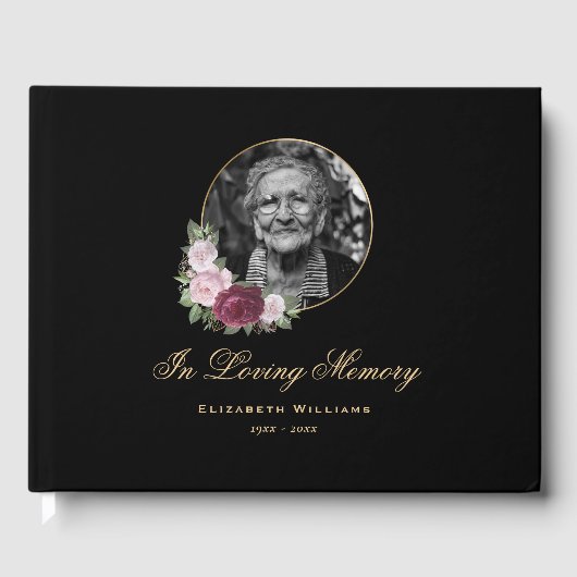 ブラックエレガントバーガンディーピンクフローラ葬儀の写真 ゲストブック (正面)