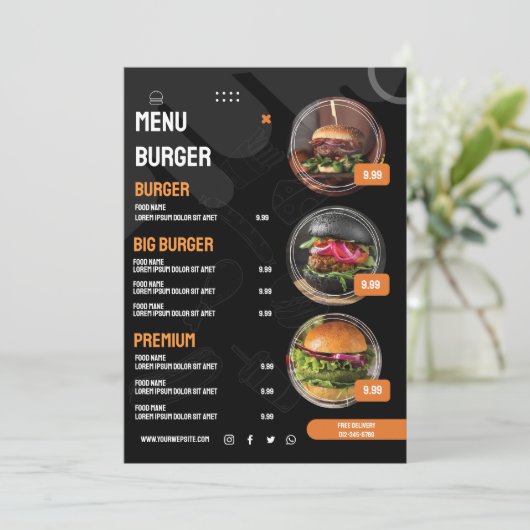 ブラックエレガントバーガー レストランメニュー招待状 メニュー (スタンド正面)