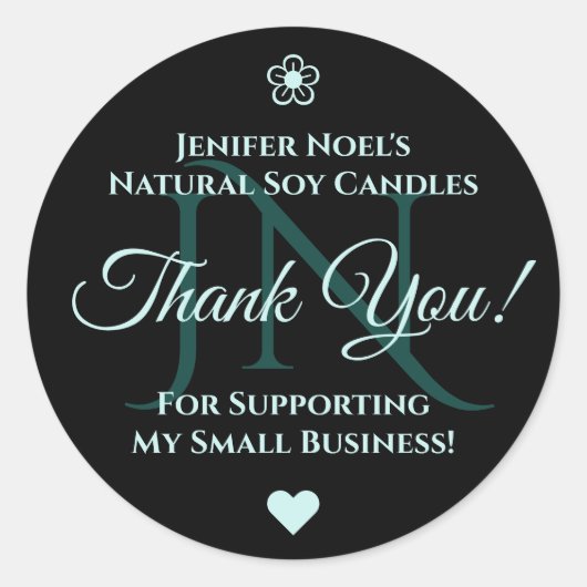 ブラックエレガントパステルライトブルー文字サンキューベイラ ラウンドシール (正面)