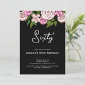 ブラックエレガントピンクフローラ60th誕生日パーティー 招待状 (スタンド正面)