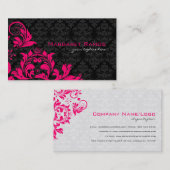 ブラックエレガントピンク&ホワイトヴィンテージフローラマスク 名刺 (正面/裏面)