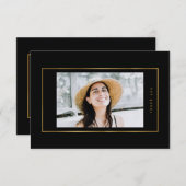 ブラックエレガントフォイル縁どフォトユニバーシティ卒業 サンキューカード (正面/裏面)