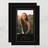 ブラックエレガントフォイル縁どフォトユニバーシティ卒業 案内状 (正面/裏面)