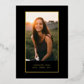 ブラックエレガントフォイル縁どフォトユニバーシティ卒業 箔招待状 (正面)