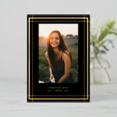 ブラックエレガントフォイル縁どフォトユニバーシティ卒業 箔招待状 (立ち正面)