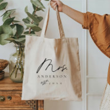 ブラックエレガントフォントカスタムミセス・トートバッグ