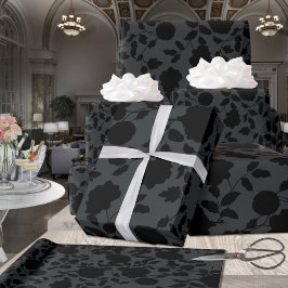 ブラックエレガントフローラつる植物オンチャコールグレー ラッピングペーパー