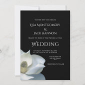 ブラックエレガントフローラの白マグノリア結婚 招待状 (正面)