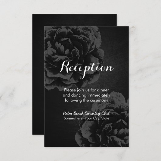 ブラックエレガントフローラウェディングレセプション エンクロージャーカード (正面/裏面)