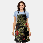 ブラックエレガントフローラクリスマスデザインエプロン エプロン (着用した状態)