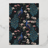 ブラックエレガントフローラピーコックブライダルシャワー 箔招待状 (裏面)