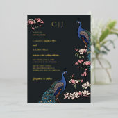 ブラックエレガントフローラピーコッ結婚クス 箔招待状 (立ち正面)