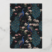 ブラックエレガントフローラピーコッ結婚クス 箔招待状 (裏面)