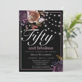 ブラックエレガントフローラフィフティファブラス誕生日 招待状 (スタンド正面)