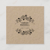 ブラックエレガントフローラフレームクラフトイベントプランナー スクエア名刺 (正面)