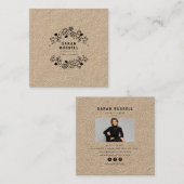 ブラックエレガントフローラフレームクラフトイベントプランナー スクエア名刺 (正面/裏面)