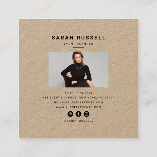 ブラックエレガントフローラフレームクラフトイベントプランナー スクエア名刺 (裏面)