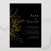 ブラックエレガントフローラブケ結婚の金ゴールド 箔招待状 (正面)