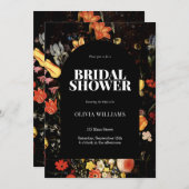 ブラックエレガントフローラブライダルシャワー 招待状 (正面/裏面)